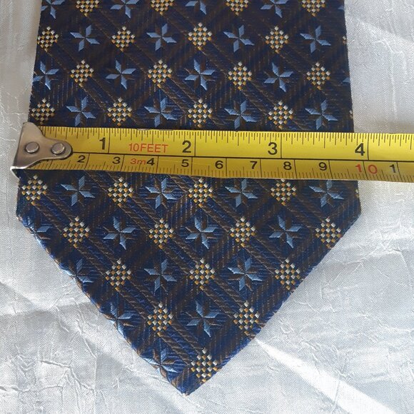 Valentino Cravatte 4" Navy Blue Patterned 100% Silk Men's Neck Tie - Picture 8 of 10